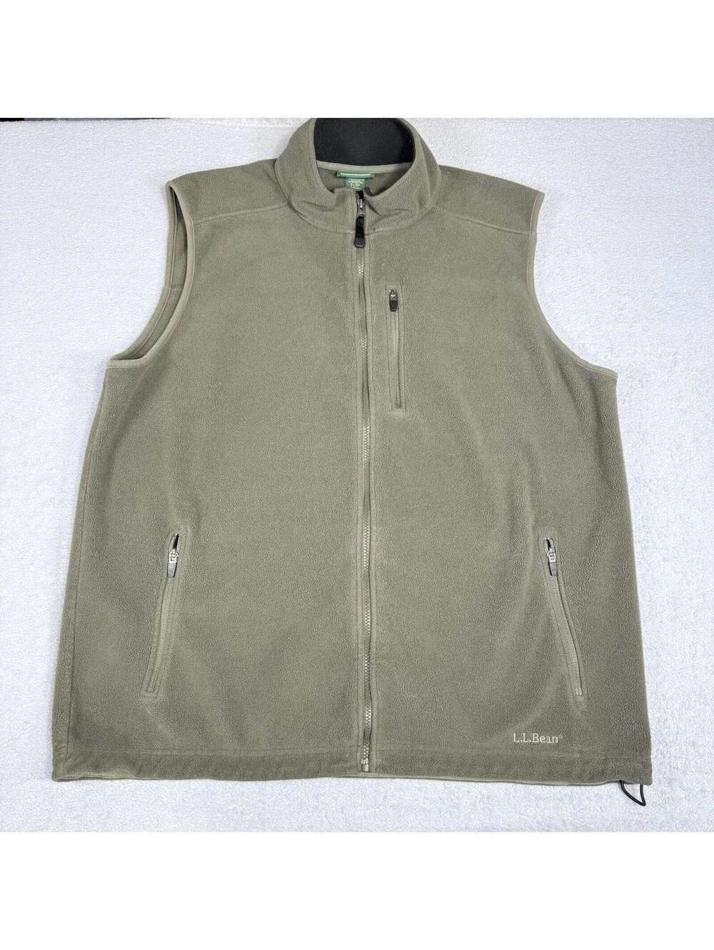 LL Bean Fleece Vest Mens XL Tall Green Full Zip Mock Neck Pockets